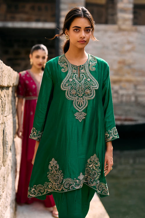 Reva Bottle Green Kurta Set