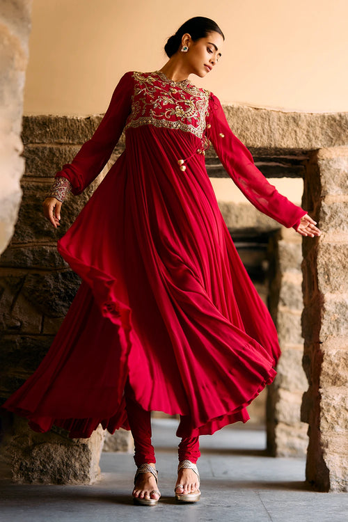 Phalgun Angrakha Red Kurta Set
