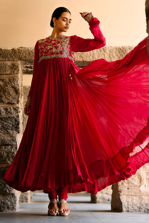 Phalgun Angrakha Red Kurta Set