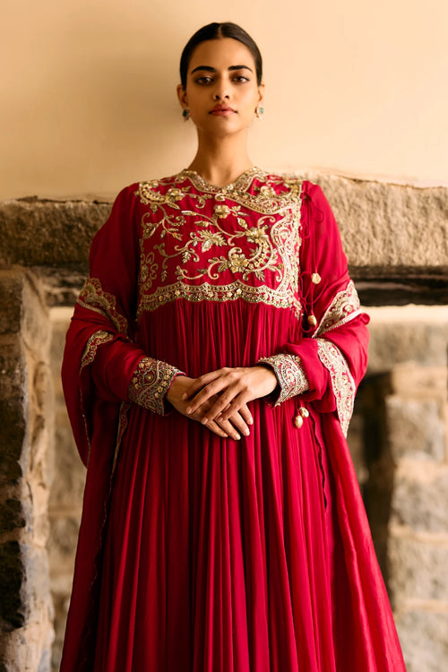 Phalgun Angrakha Red Kurta Set