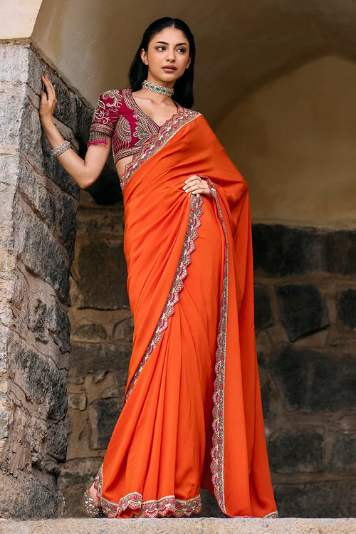 Nma Orange Saree And Blouse