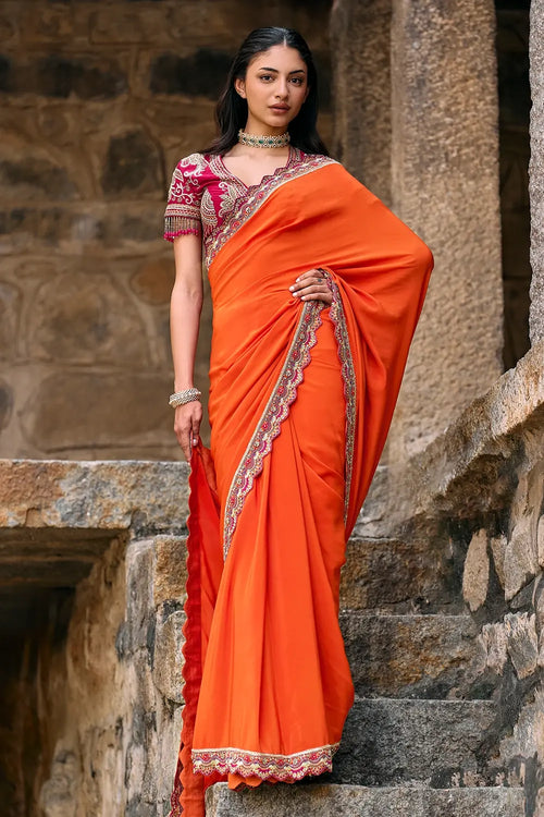 Nma Orange Saree And Blouse