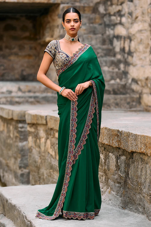 Nma Bottle Green Saree And Blouse