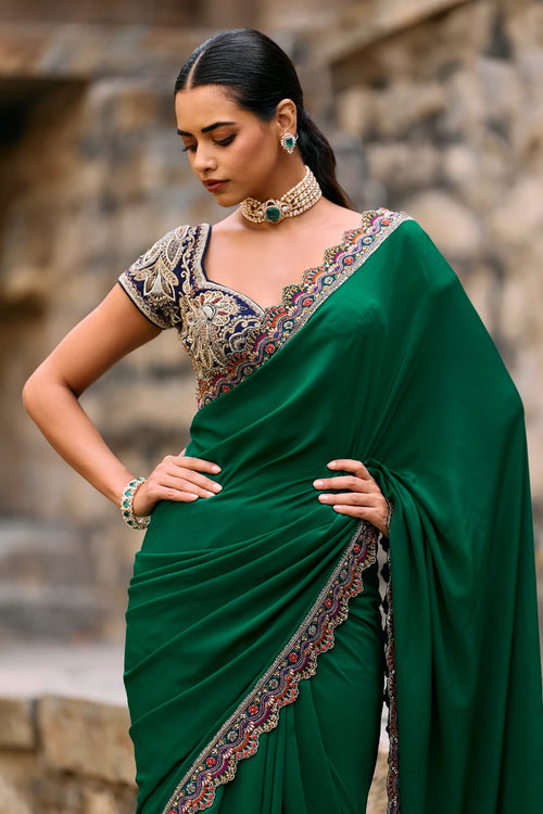 Nma Bottle Green Saree And Blouse