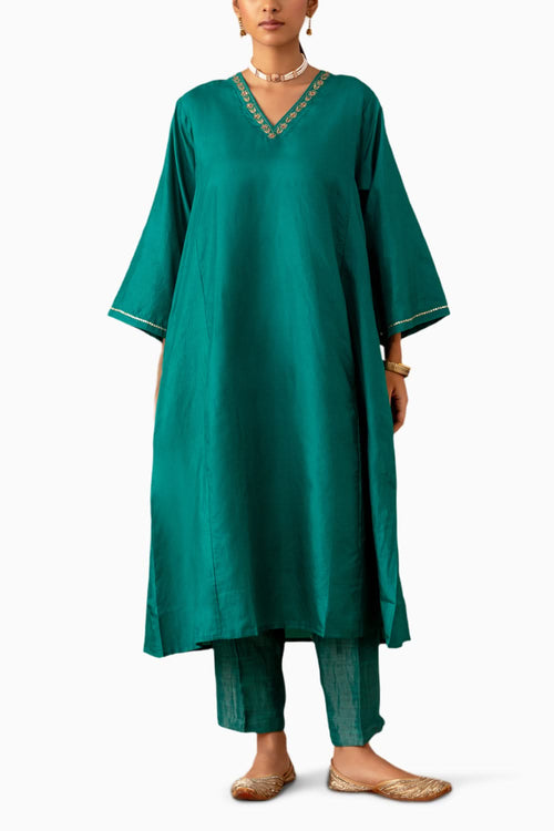 Teal Silk Kaftan