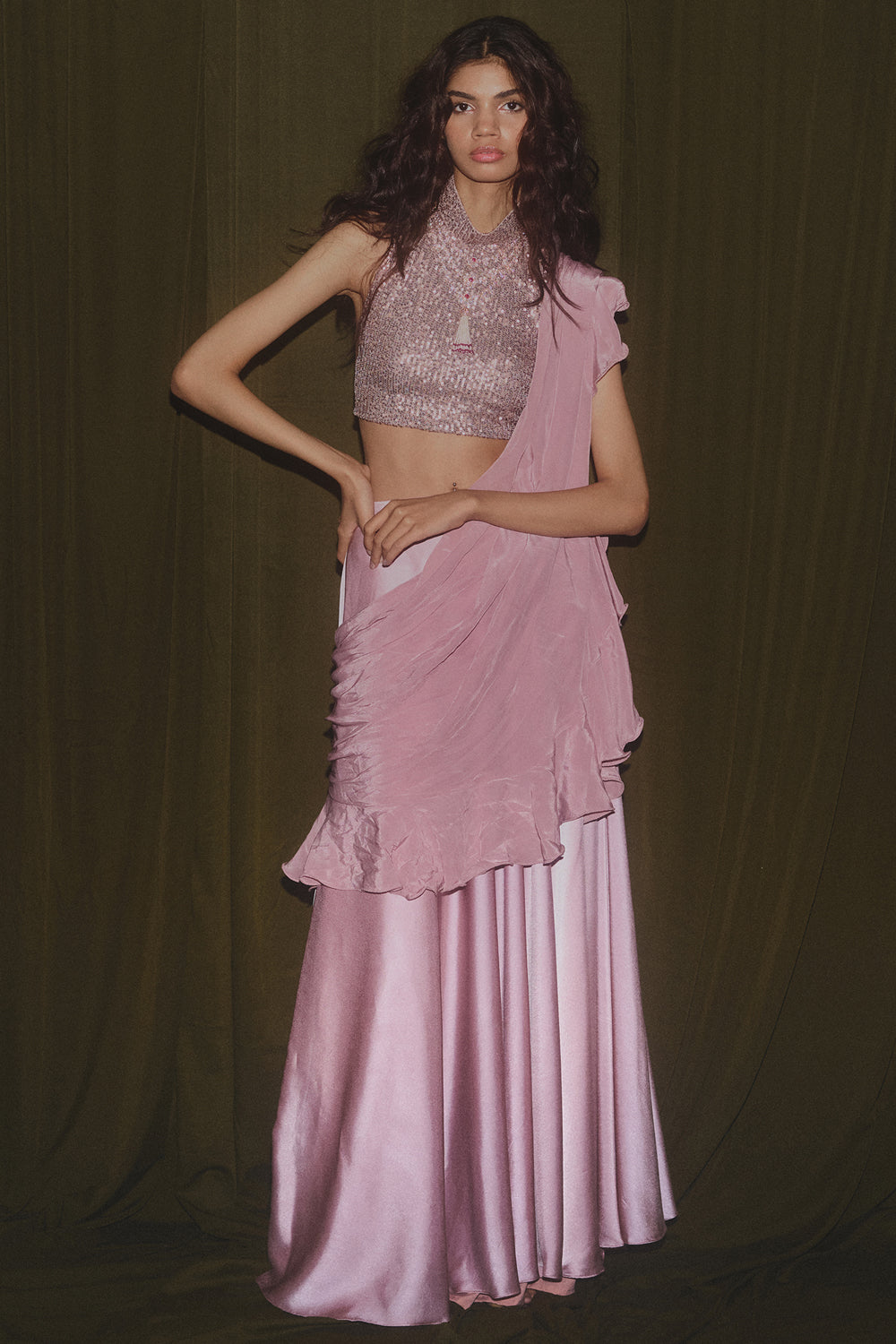 Dusty Pink Drapped Sari