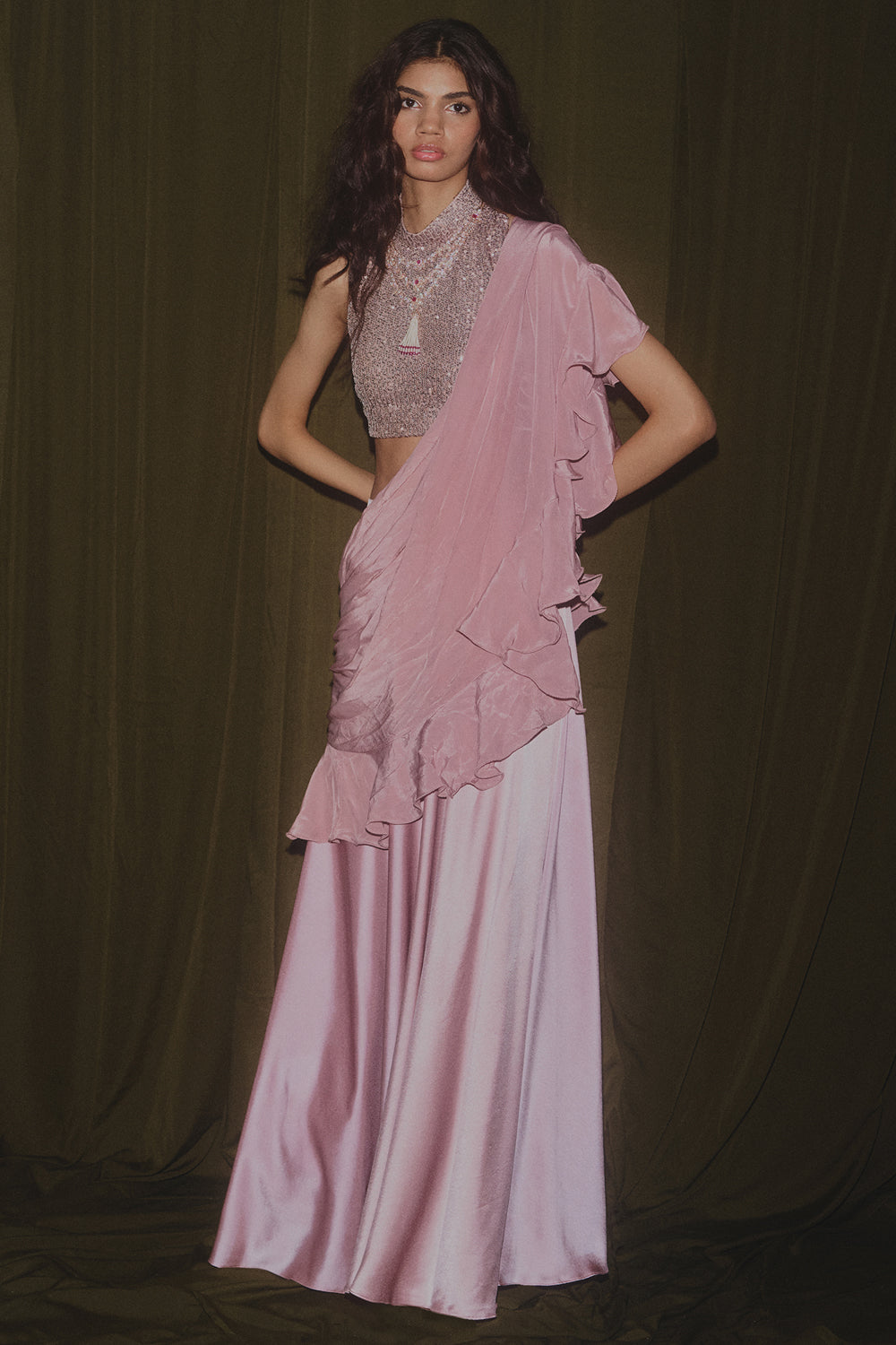 Dusty Pink Drapped Sari