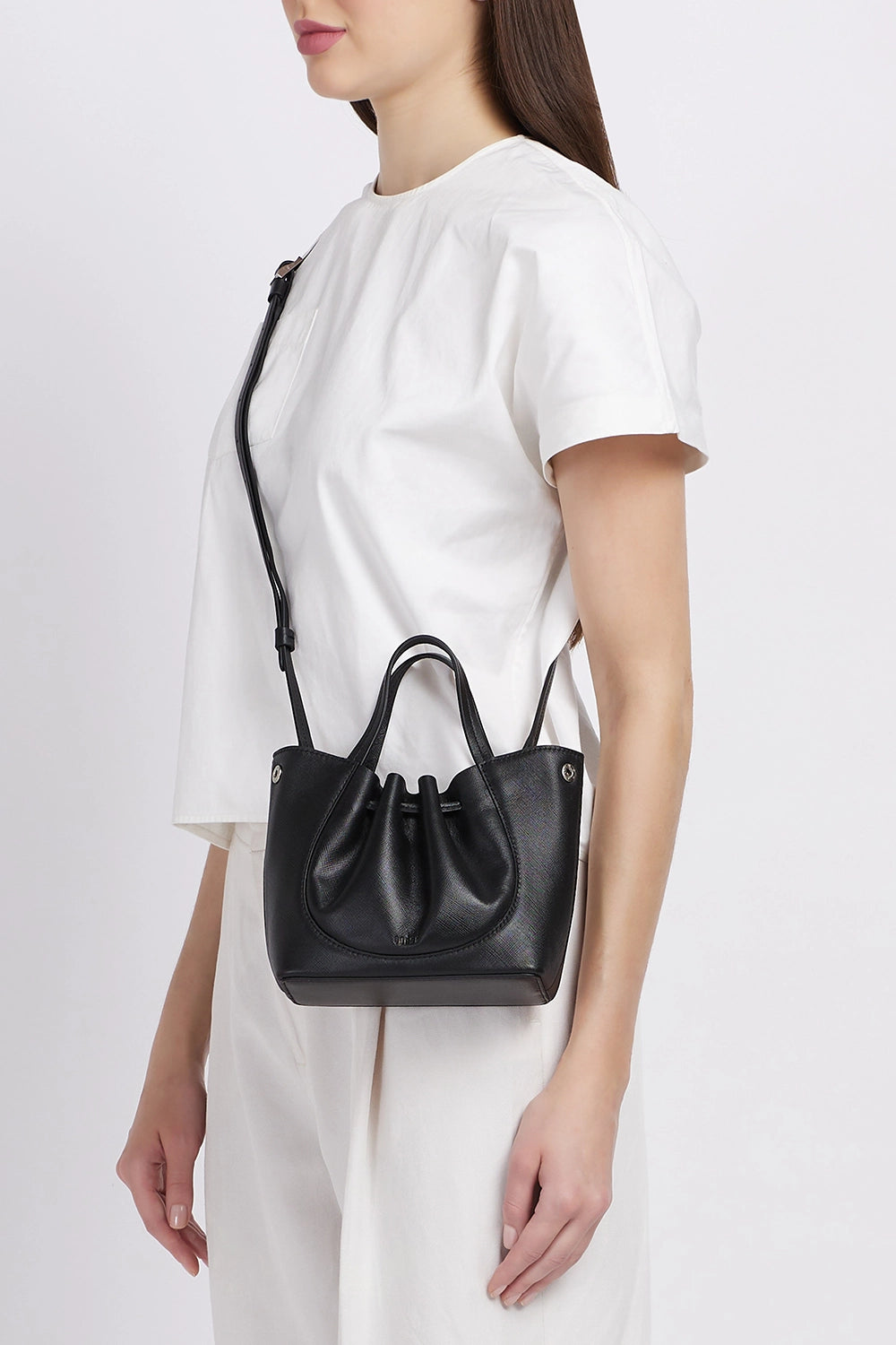 Katrina Saffiano Black Mini Tote
