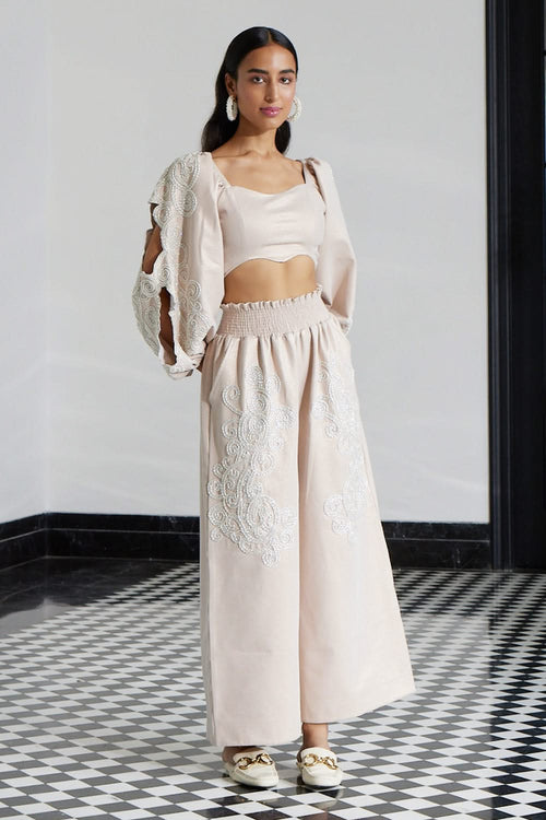 Embellished Co-ord Set With Sleeve Cutout