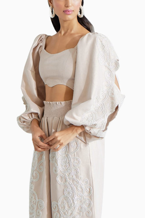Embellished Co-ord Set With Sleeve Cutout