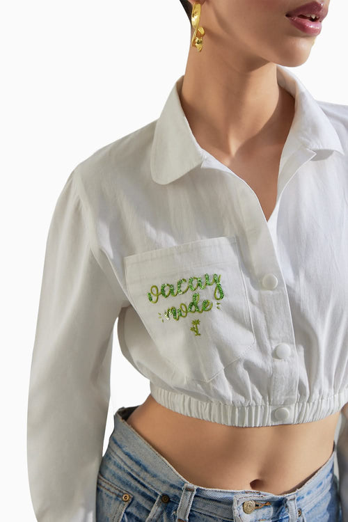 White Customizable Crop Shirt