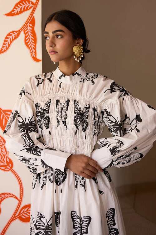Butterfly Smocked Long Dress
