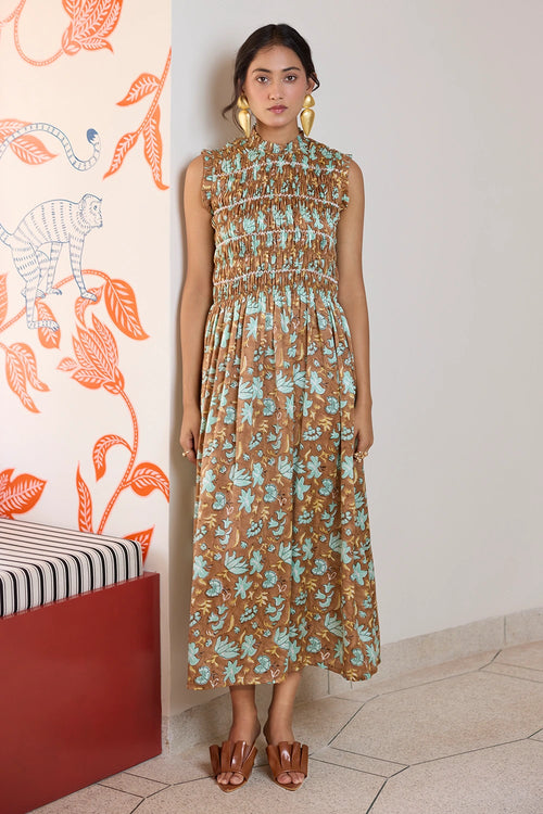Umber Ruched Long Dress