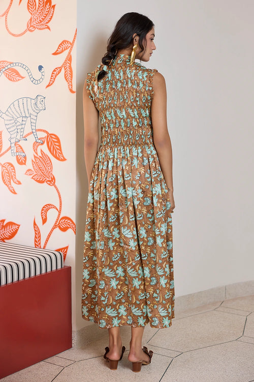 Umber Ruched Long Dress