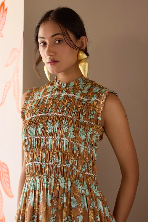 Umber Ruched Long Dress