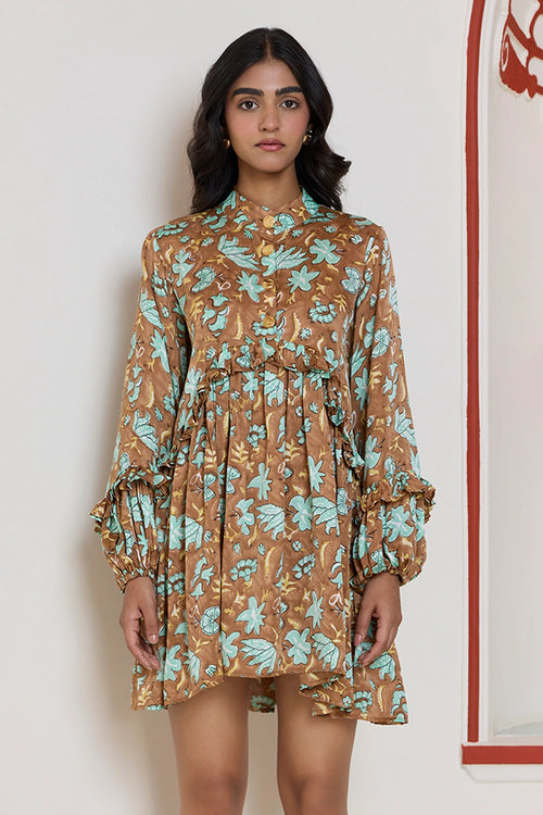 Umber Garden Ruffle Dress