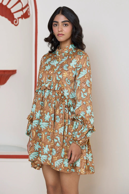 Umber Garden Ruffle Dress