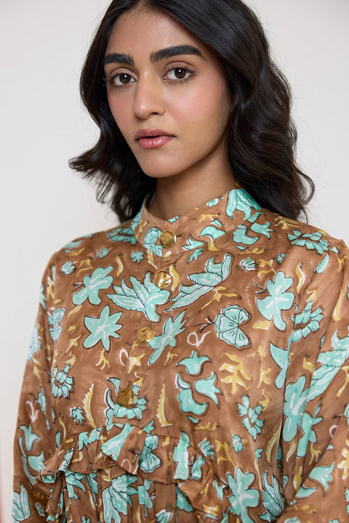 Umber Garden Ruffle Dress