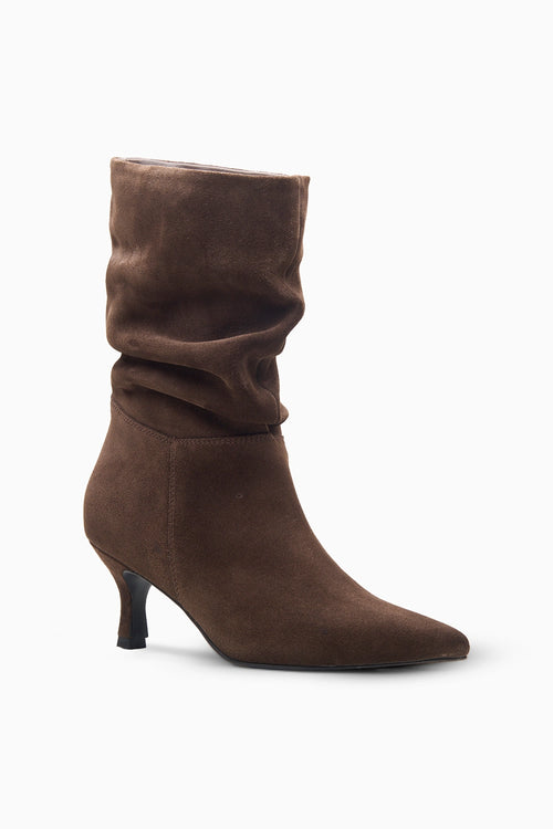 Kitten Rouching Brown Ankle Boot