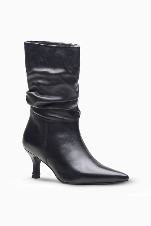Kitten Rouching Black Ankle Boot