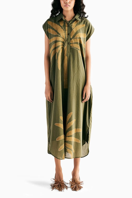Olive Palm Shirt Dress