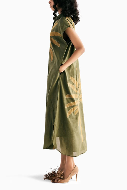 Olive Palm Shirt Dress
