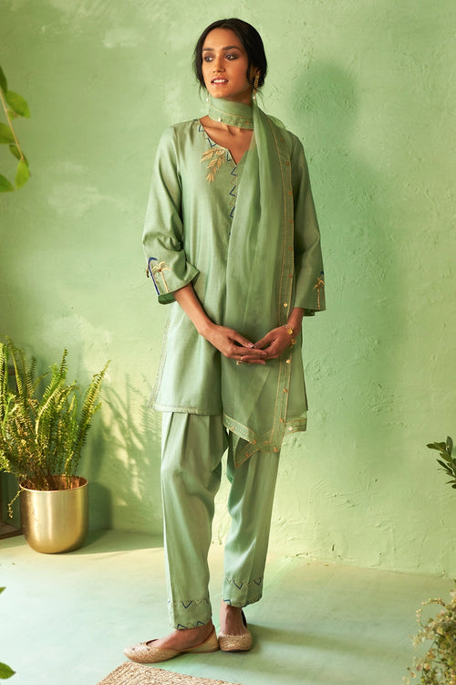 Tea Green Short Kurta Set