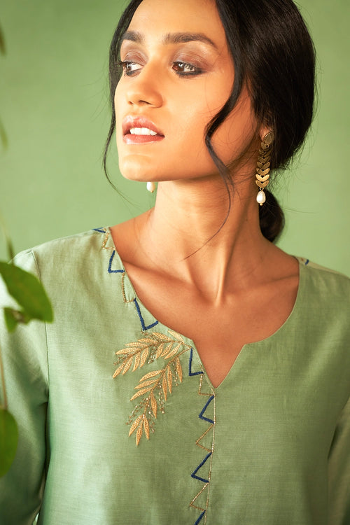 Tea Green Short Kurta Set