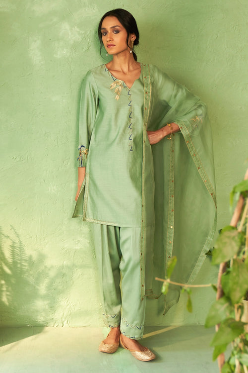 Tea Green Short Kurta Set