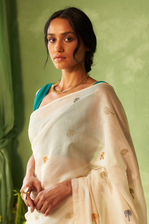 Kinara Saree with Peacock Green Blouse
