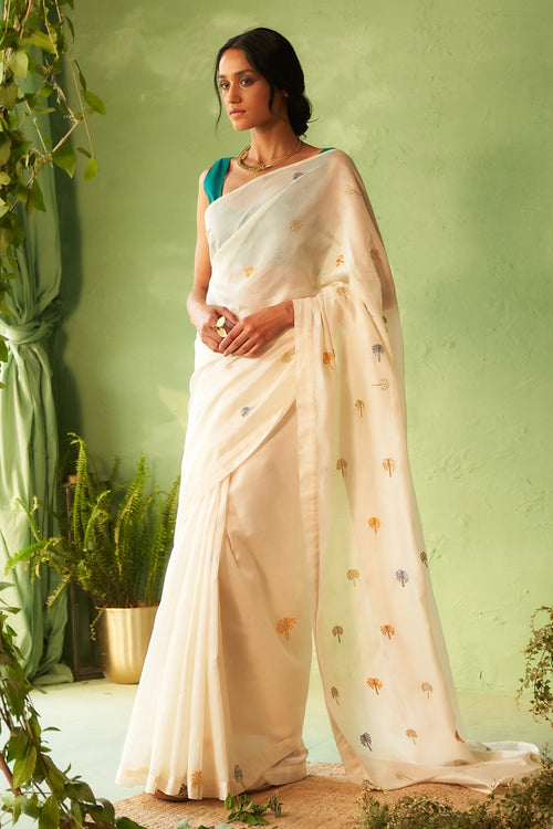 Kinara Saree with Peacock Green Blouse