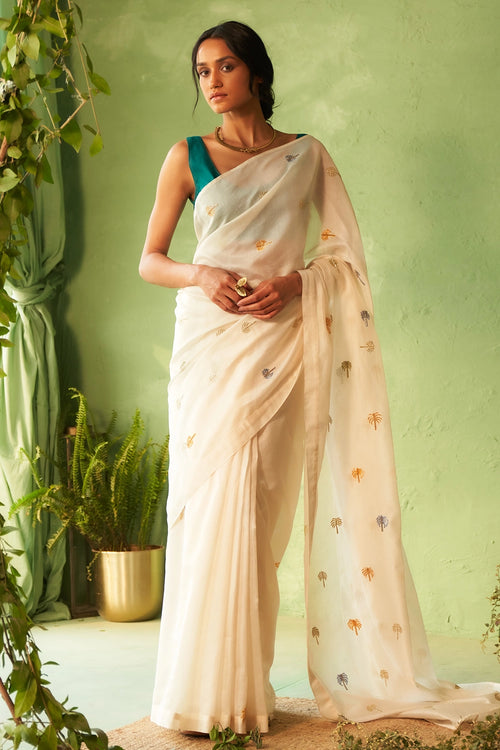 Kinara Saree with Peacock Green Blouse