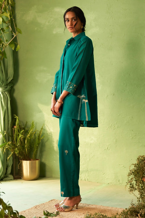 Peacock Green Collared Co-ord Set
