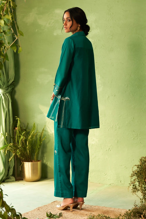 Peacock Green Collared Co-ord Set