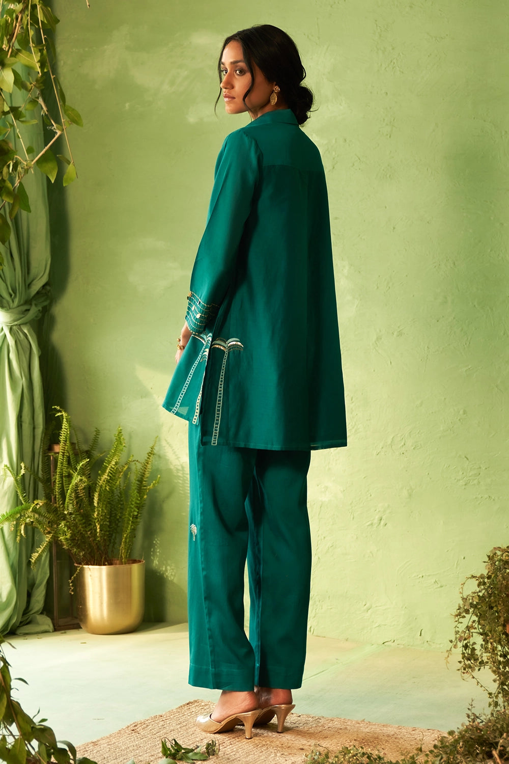 Peacock Green Collared Co-ord Set