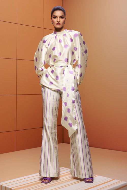Noore Printed Raw Silk Top and Trousers