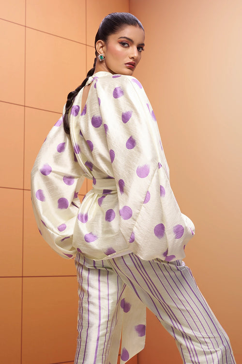 Noore Printed Raw Silk Top and Trousers