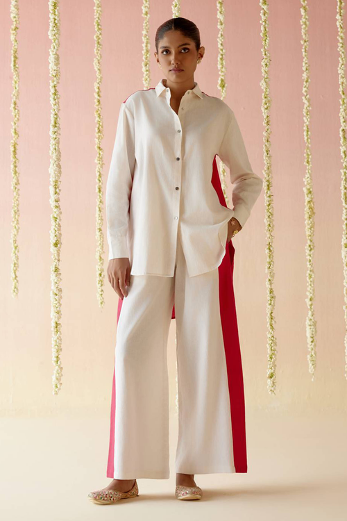 Hot Pink Khadi Colorblocked Coord Set