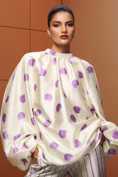 Noore Printed Raw Silk Top and Trousers