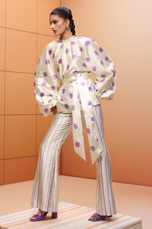 Noore Printed Raw Silk Top and Trousers