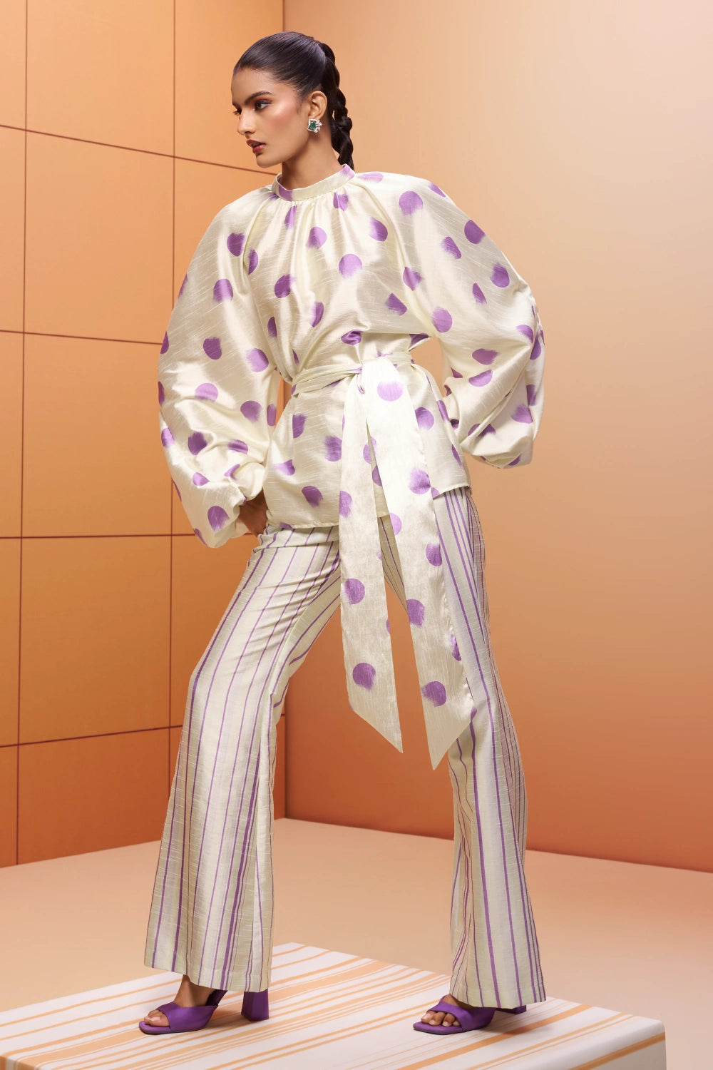 Noore Printed Raw Silk Top and Trousers