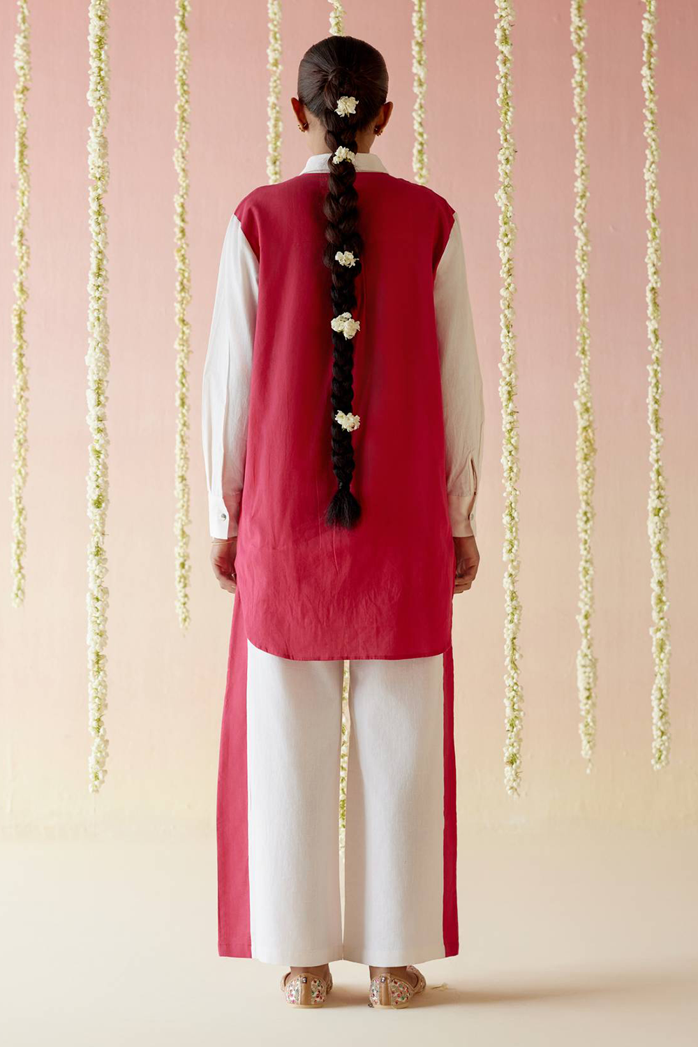 Hot Pink Khadi Colorblocked Coord Set