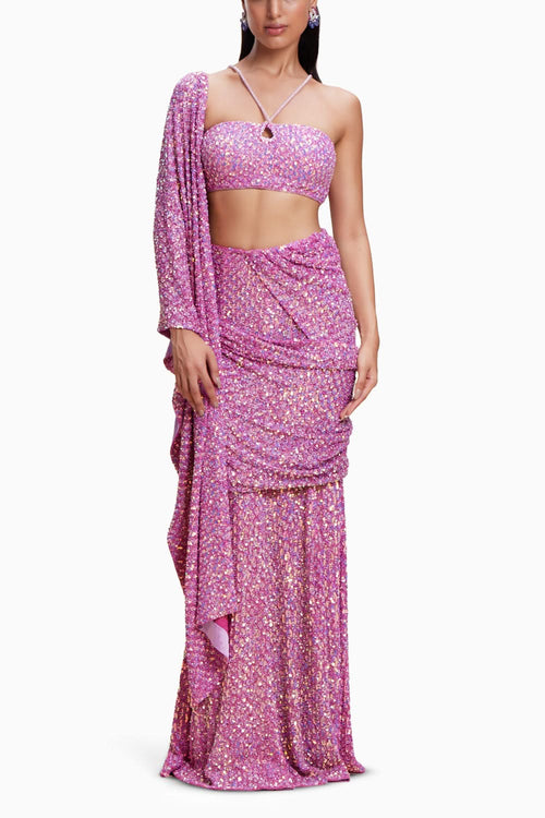 Pink Embellished Draped Saree
