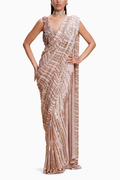 Peach Sequin Saree