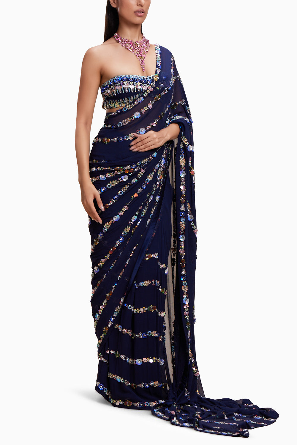 Midnight Blue Embellished Saree