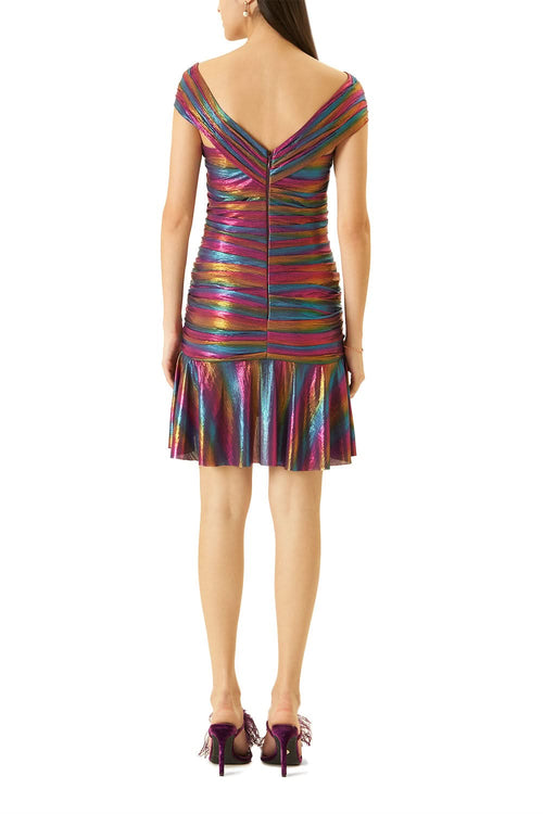 Purple Metallic Jersey Off-Shoulder Dress