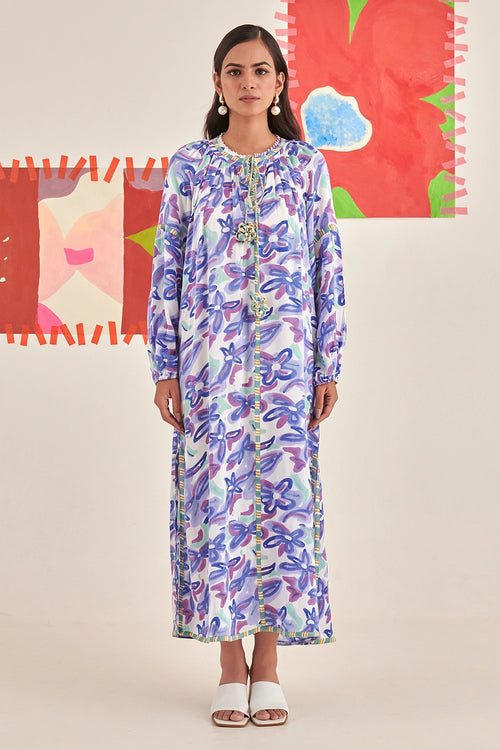 Abstract Gardenia Kaftan Dress