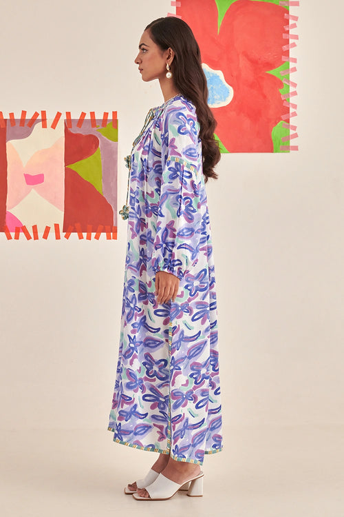 Abstract Gardenia Kaftan Dress