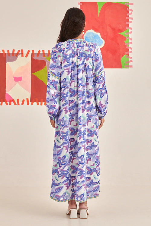 Abstract Gardenia Kaftan Dress