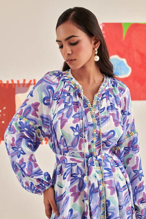 Abstract Gardenia Kaftan Dress